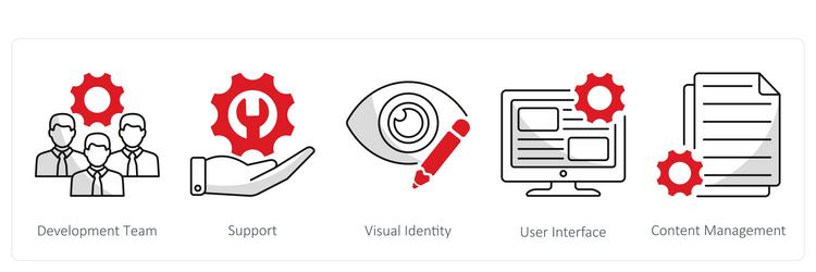 a set of 5 web design icons as development team vector image