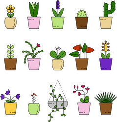 Houseplant Collection - Flat Icon Set Vector Image