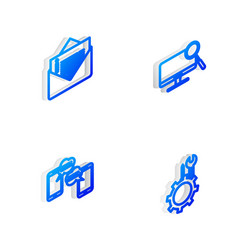 set isometric line computer monitor diagnostics vector image