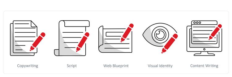 a set of 5 web design icons as copywriting script vector image
