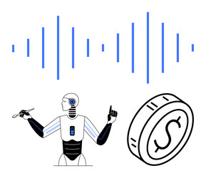 ai robot with data waves and coin representing vector image