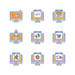 Computer programming icons set programmer Vector Image