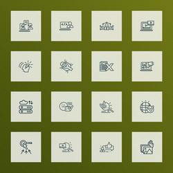 engine icons line style set with brainstorming vector image
