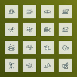 Engine icons line style set with brainstorming vector