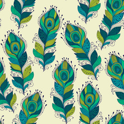 seamless pattern with peacock feathers vector image