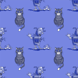 cat and broken robot seamless pattern vector image