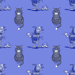 Cat and broken robot seamless pattern vector