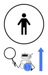 person in focus with robot analyzing data vector image