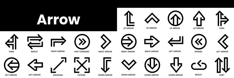 set of outline arrow icons minimalist thin linear vector image