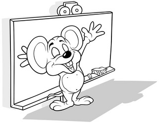 cheerful mouse standing before school blackboard vector