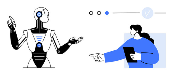 human-robot interaction with data visualization vector image