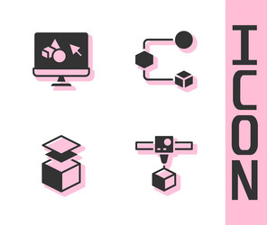 set 3d printer cube software layers and isometric vector image