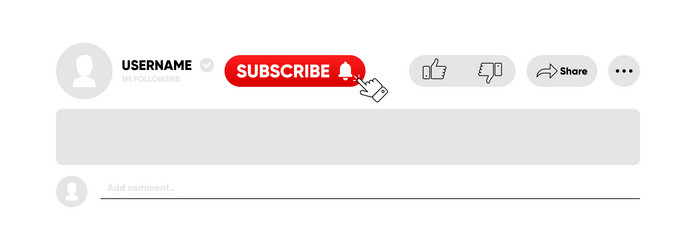 Clicking subscribe button like comment and share vector