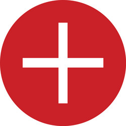 White plus sign in red circle isolated on vector