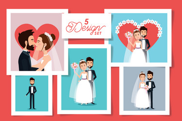 Five designs couples married vector