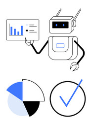 robot presenting data analytics with charts pie vector image