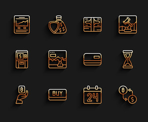 set line hand holding bitcoin buy button website vector image