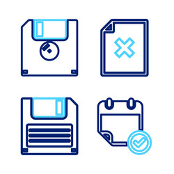 set line calendar with check mark floppy disk vector image