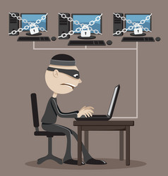 Masked Hacker at Computer vector image