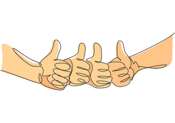 one line drawing of arm hands with thumbs up vector