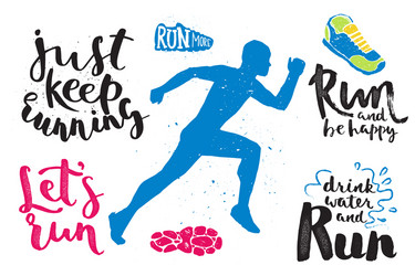 running marathon logo jogging emblems label vector