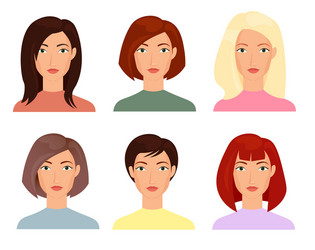 Female faces flat set blonde vector