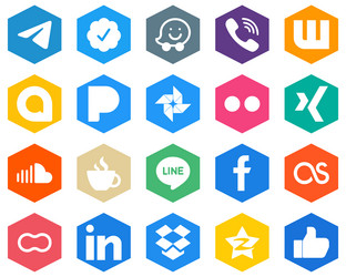 Hexagon flat color white icon set music vector