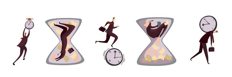 Man office worker with clock as time management vector