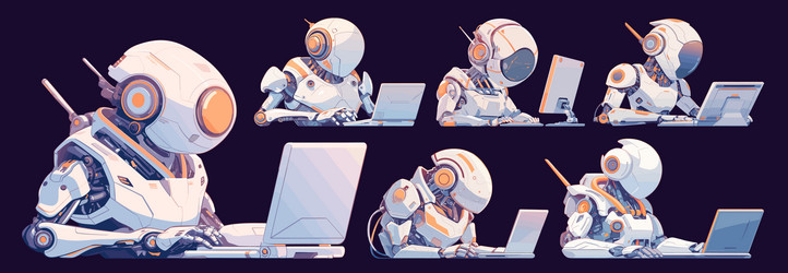 robot at computer artificial intelligence ai vector image