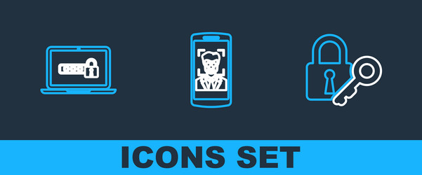 set line lock and key laptop with password vector image