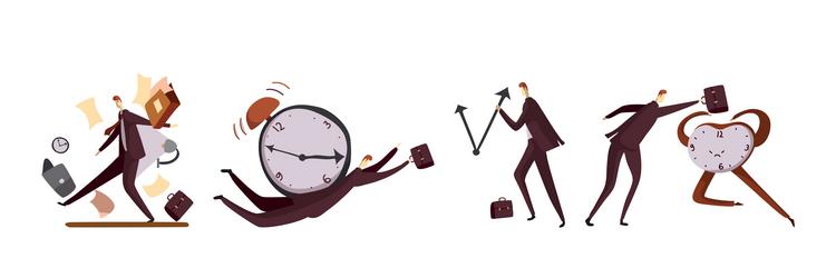 Man office worker with clock as time management vector