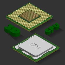 3d computer processors closed cover and open vector