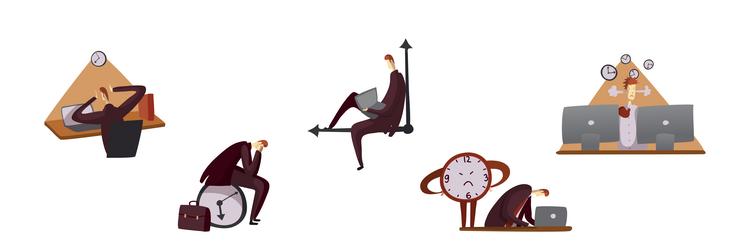 Man office worker with clock as time management vector