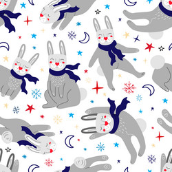 seamless pattern with rabbits in scarves vector image