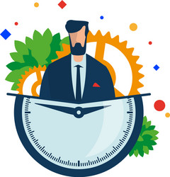 Working hours manager with a clock and gears vector