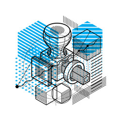 abstract design with 3d linear mesh shapes vector image