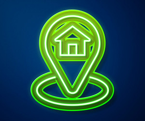 glowing neon line map pointer with house icon vector image