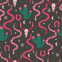 wild west seamless pattern with skulls snakes vector