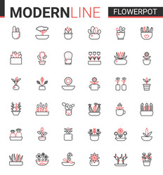 Flower pots for home garden flat thin red black vector