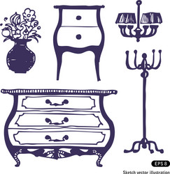 Hand drawn living room furniture icons on white Vector Image