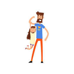 strong super hero dad with daughter hanging on his Vector Image