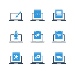 laptop programming filled icon set vector