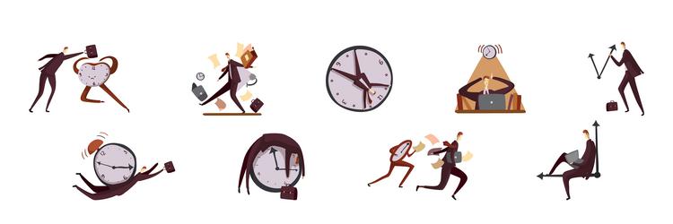 Man office worker with clock as time management vector