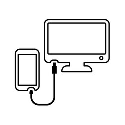 mobile and computer wire connection icon line vector image