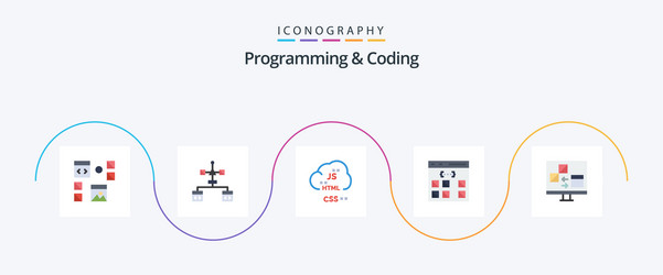 programming and coding flat 5 icon pack including vector image