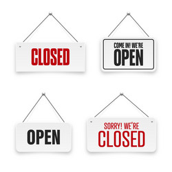 realistic open or closed hanging signboards vector