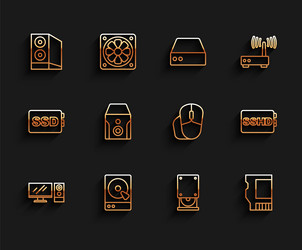 set line computer monitor hard disk drive hdd vector image