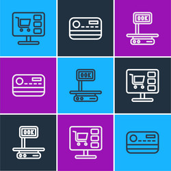 set line shopping cart on computer electronic vector image