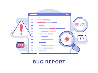 bug report concept magnifying on program vector image
