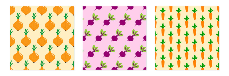 beet carrot and onion patterns set vector image